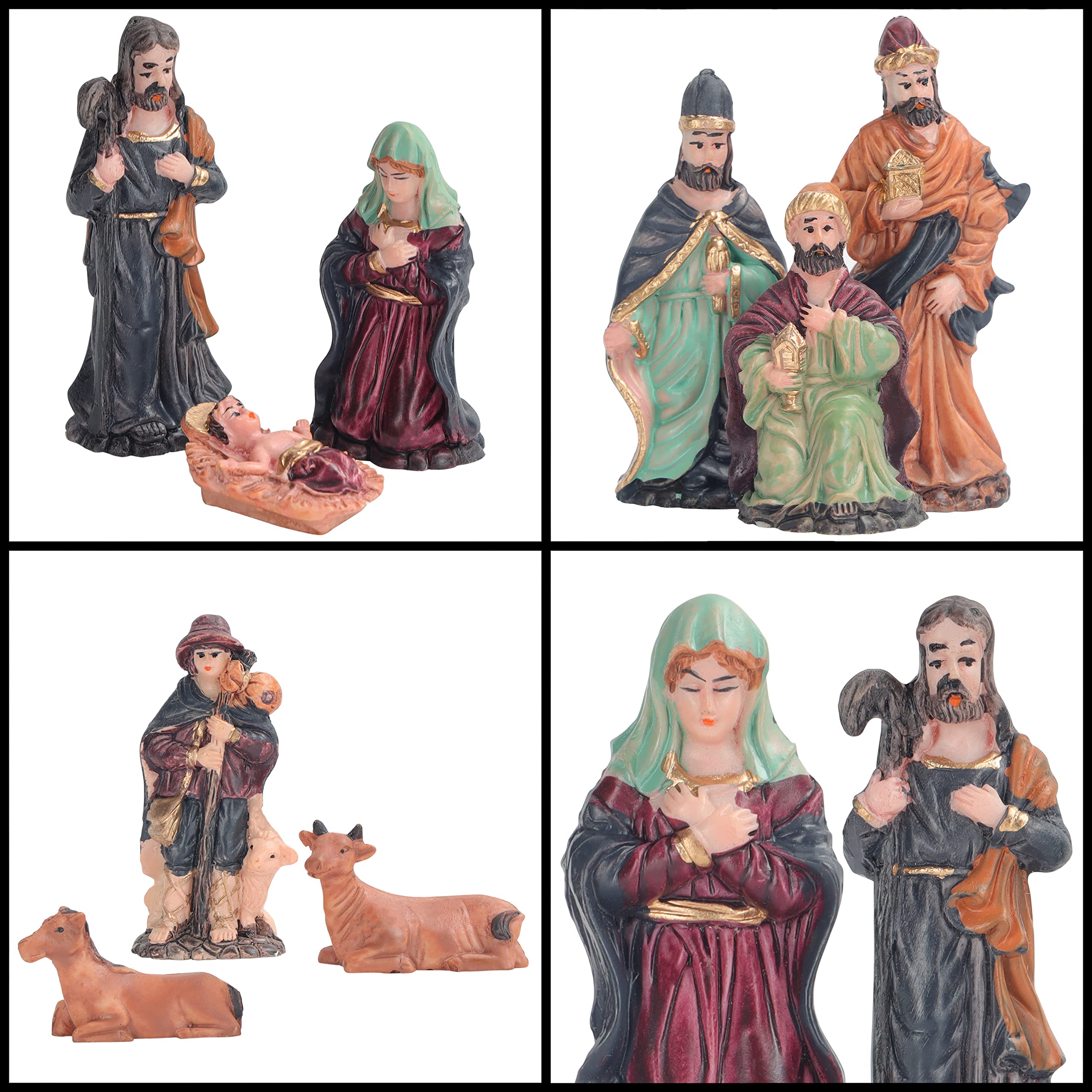 Fukamou Accessoires Creche De Noel En Résine Avec 11 Figurines - Ensemble De Creche - Figurine Noel En Polyrésine Pour Décoration Intérieure, Église Ou École, Décorations De Table