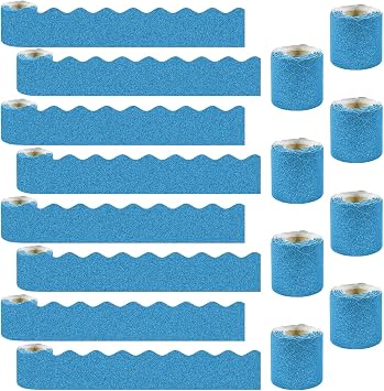 8 Rolls 262.4 Ft Glitter Bulletin Board Borders - Lake Blue Scalloped Poster Borders for Bulletin Board Trim for Teachers, Classroom,School and Office Decor,Birthday Party Decorations