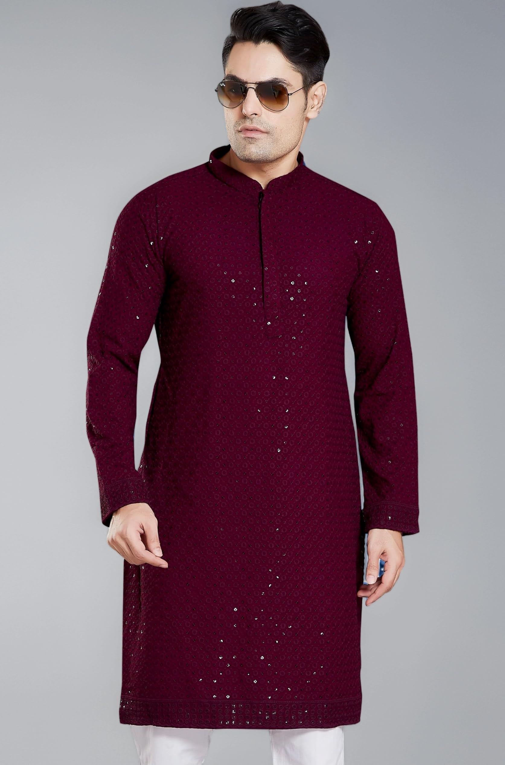 DIVISIVE Men's Sequince Embroidered Cotton Blend Only Slim Fit Kurta