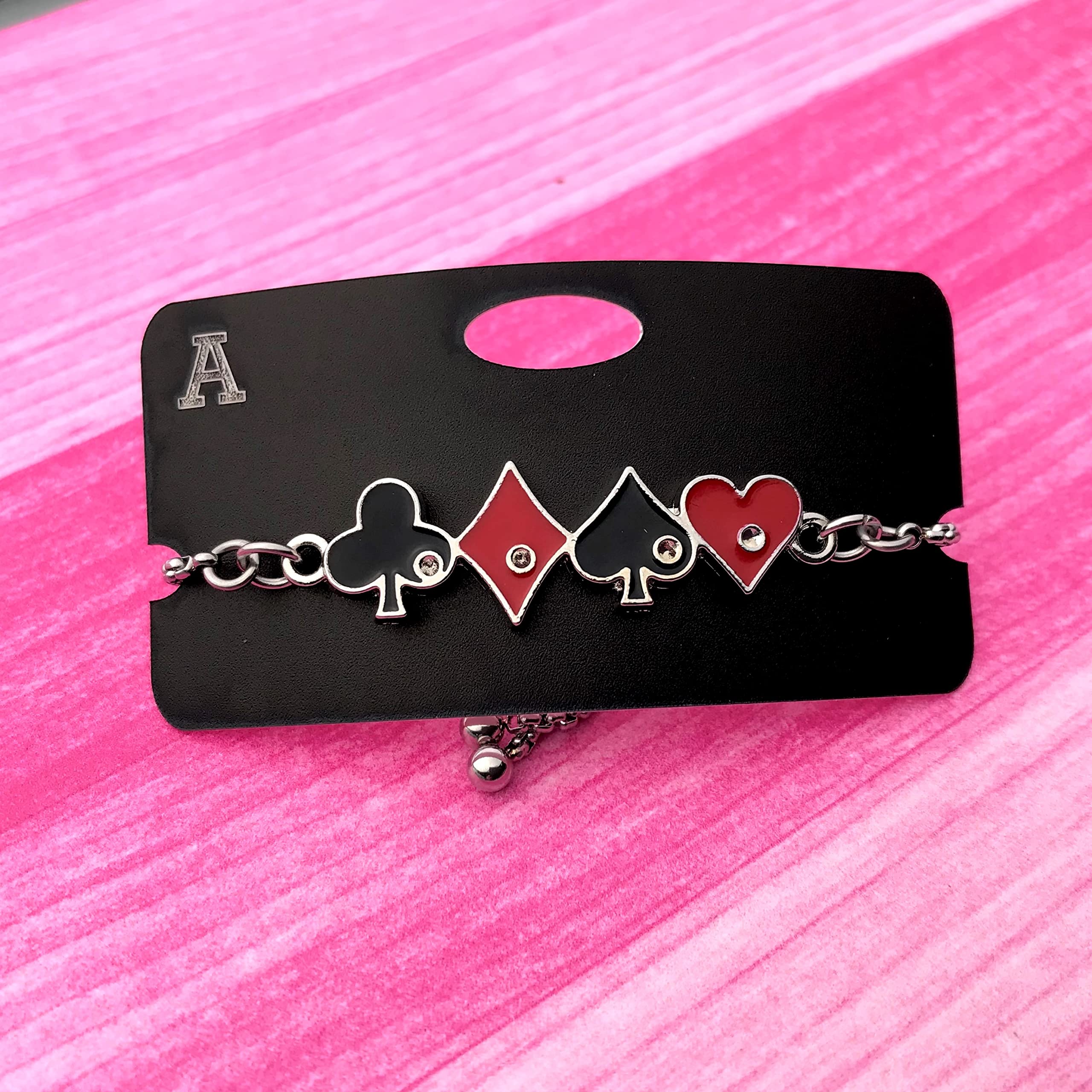 Card Player Bracelet Adjustable with the 4 Suit of Cards Hearts Spades Diamond Clubs Poker Casino