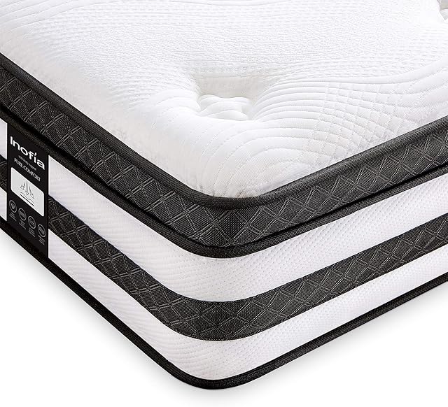 Inofia Mattress Double 4FT6, Memory Foam | Responsive Zoned Sprung, 10 Inch Hybrid Mattress - Medium Firm, LUXE Collection, Pressure Relief Bed Mattress, 200 Night Home Sleep Trial (135x190x25cm)
