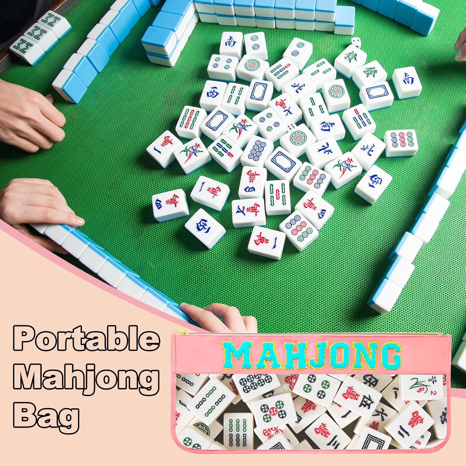 HINGTAI American Mahjong Bag - Transparent Case Tile Holder Rack Bag with Gold Zipper for Tiles Storage, Clear Mahjong Gifts Accessories Storage Pouch Travel, Case Only
