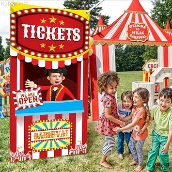 KatchOn, Carnival Ticket Booth Stand Banner - 72x36 Inch | Carnival Theme Party Decorations | Photo Booth Backdrop for Circus Theme Party Decorations