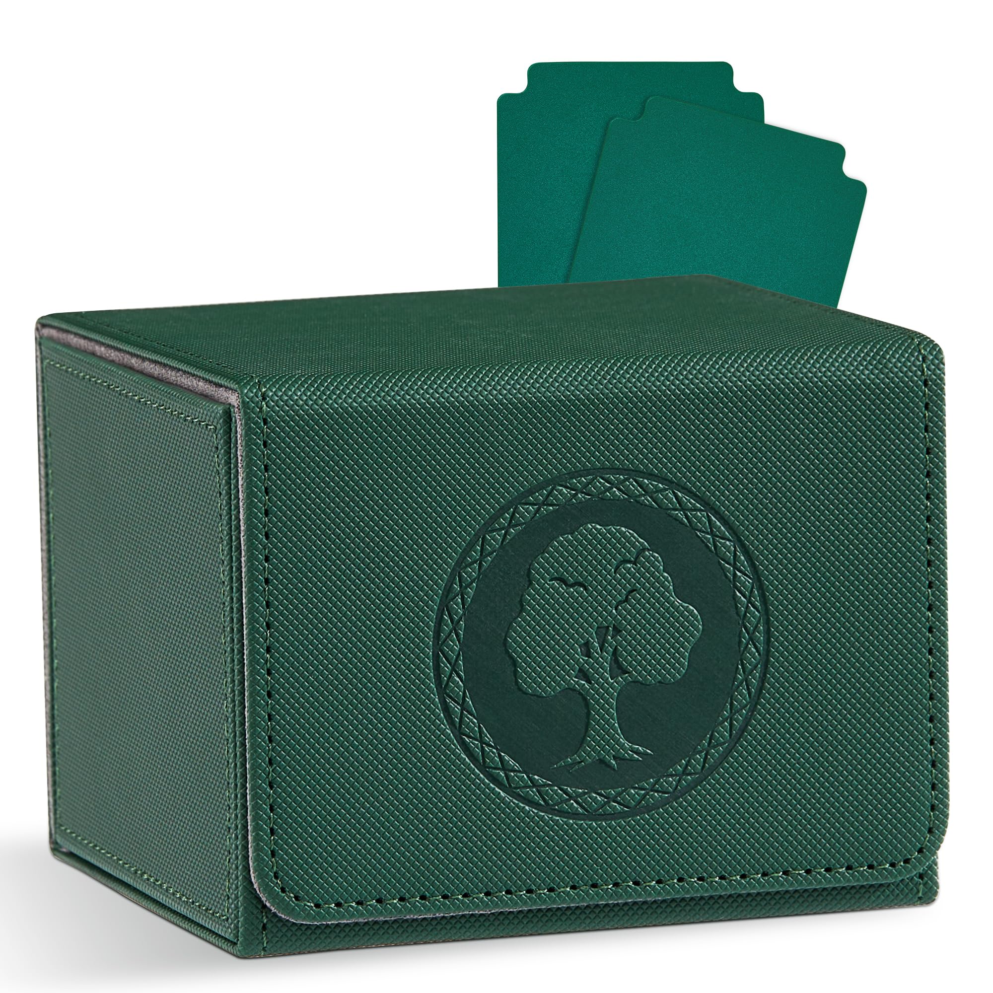 Zettokete Card Deck Box with 2 Dividers, MTG Commander Deck Box Holds 100+ Double-Sleeved Cards, Leather Magnetic Deck Case Compatible with Magic TCG CCG Cards, Green/Tree — image 1