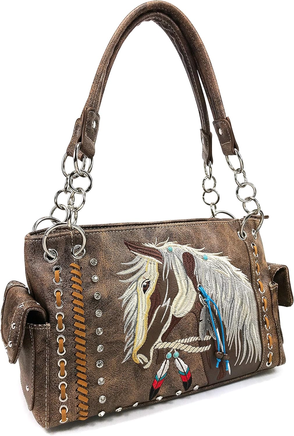 Zelris Dakota Dales Pony Horse Embroidery Mane Western Country Women Conceal Carry CCW Shoulder Handbag Purse with Wallet Set