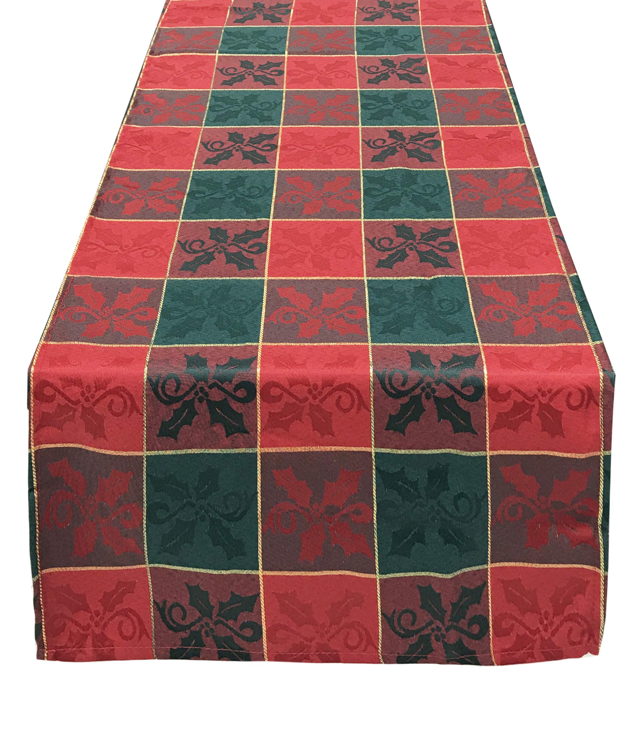 Fennco Styles Royal de Noël Collection Classic Plaid Jacquard 16 x 54 Inch Table Runner – Red Green Table Runner for Christmas Banquets, Family Gathering, Special Events and Home Décor