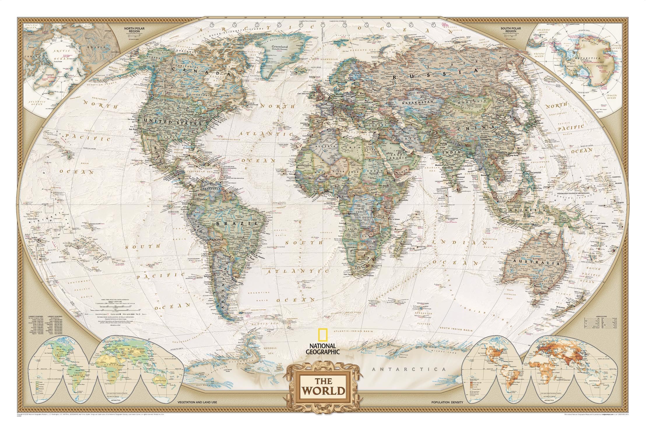 National Geographic Antique-Style Maps: World Executive Wall Map - Large - Antique Style - 117 X 77 Cm