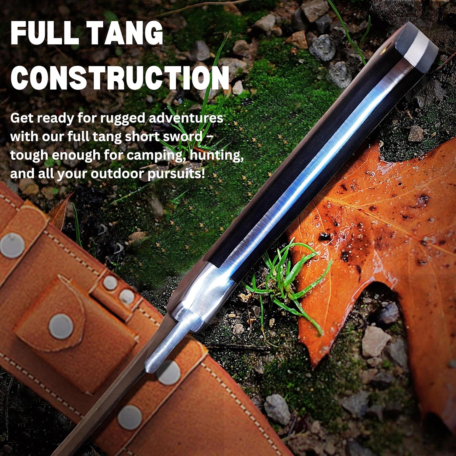 Generic Handmade D2 Steel Short Sword - Full Tang Tactical Combat Nightstalker Short Sword, Dagger Knife with Handmade Leather Sheath, Large Camping knife Gift, Black