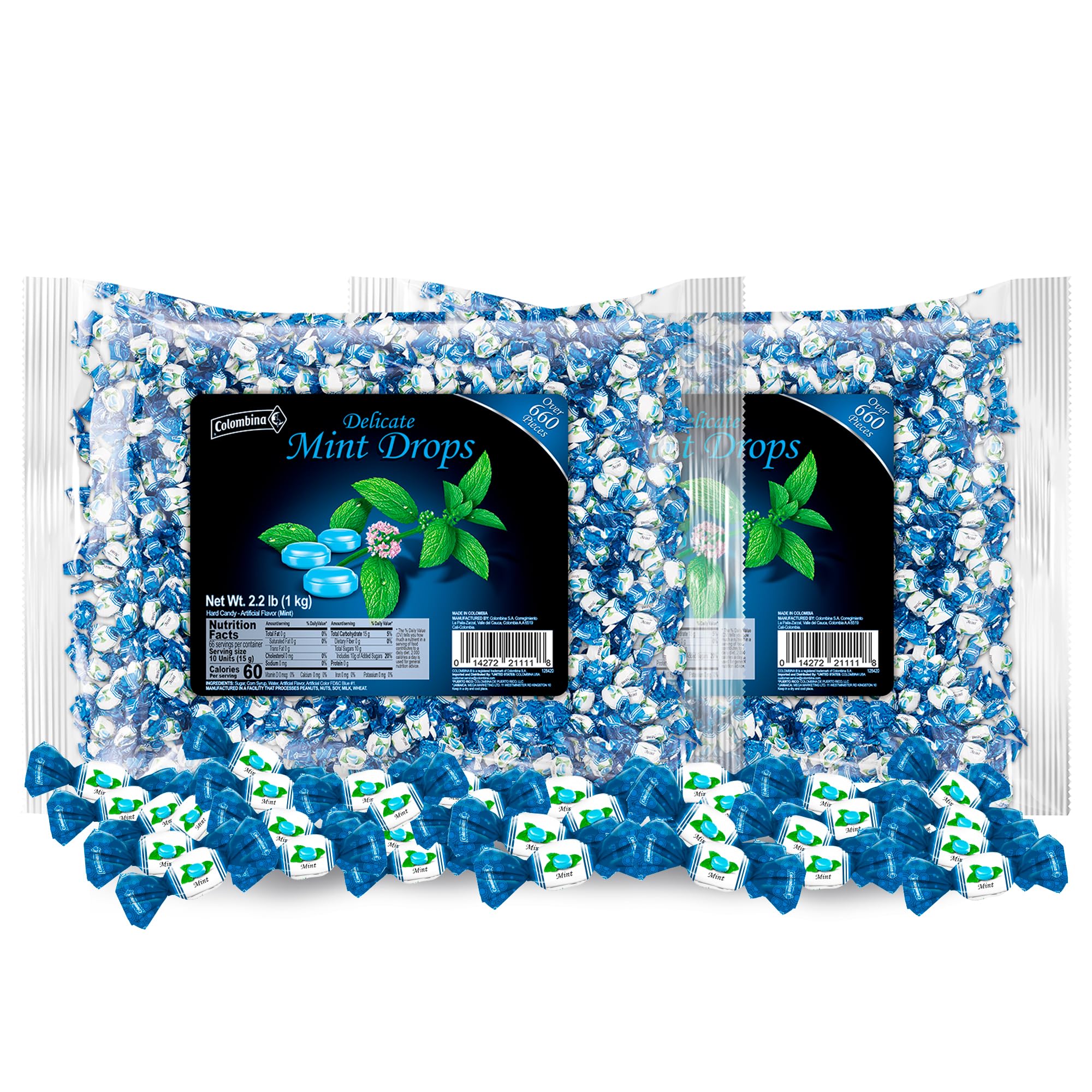 Colombina Delicate Mint Drops, Individually Wrapped Breath Saver Mini Mints, 2.2lbs (Pack of 2)