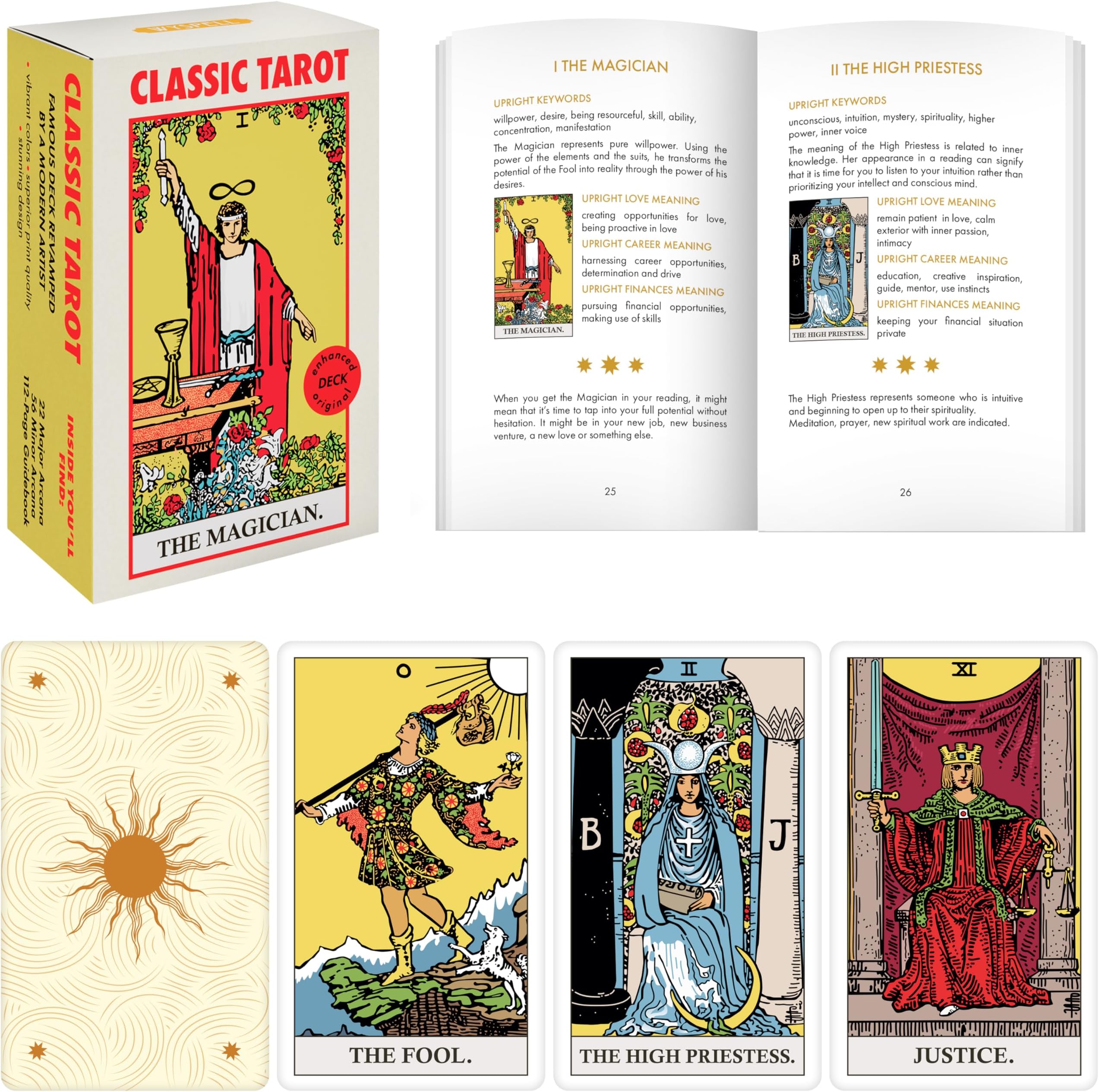 Wyspell Classic Tarot Cards for Beginners - Original Tarot Cards with Guide Book - Beginner Friendly - Traditional Tarot Deck (Light)