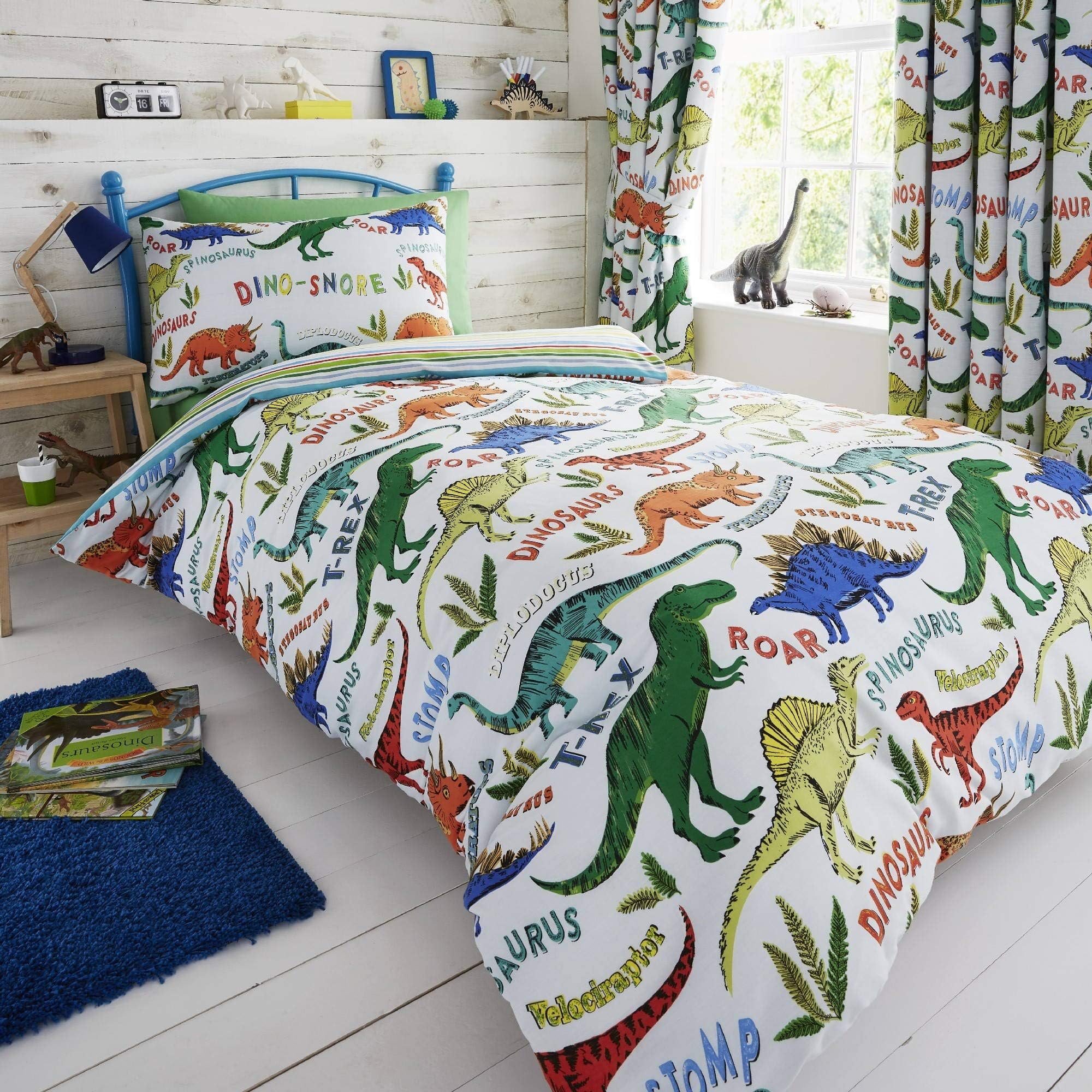 HLC Childrens Boys Girls Dinosaur Park Jurassic T-Rex Dino Green Reversible UK Single/US Twin Bedding Duvet Cover Set