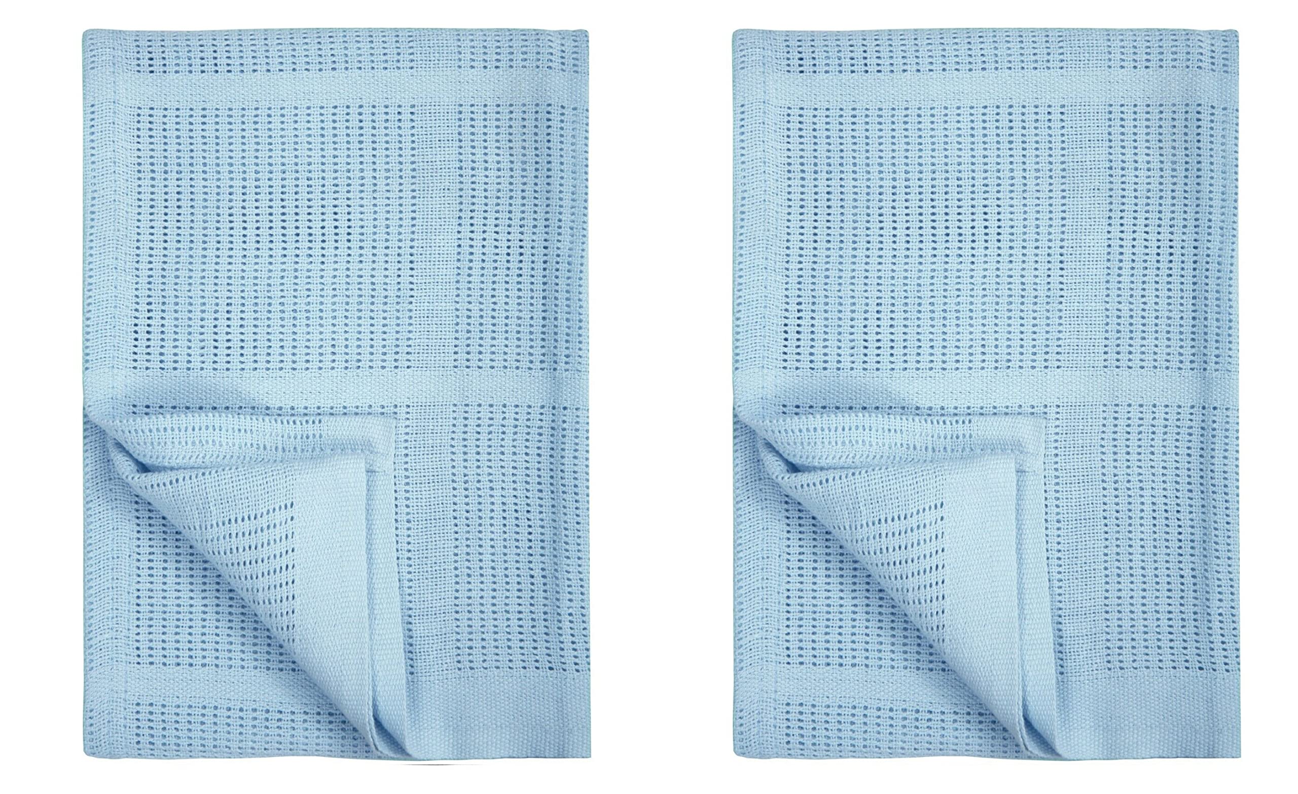 KAM LABELZ Pack of 2 Newborn Baby Girl Boy Unisex Extra Soft Light Weight Cellular Blankets| 100% Cotton Machine Washable| Fits for Moses Basket Pram Crib Travel Car Home| 70 X90 CM Value Pack (Blue)