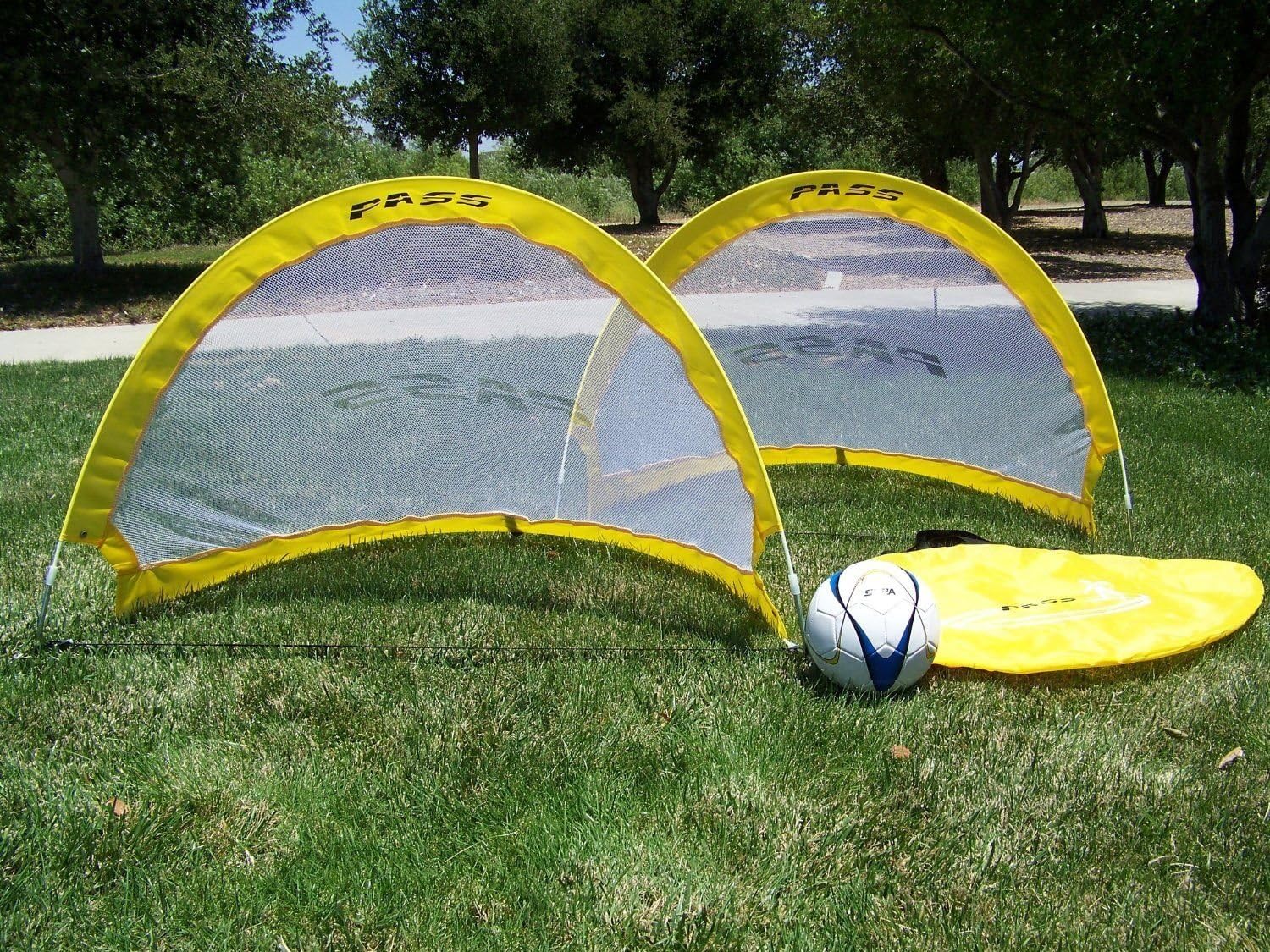 PASS Footer Pop up/Fold-able & Portable Soccer Football Nets. (Pair). Comes with Carry Case, One Year Warranty.