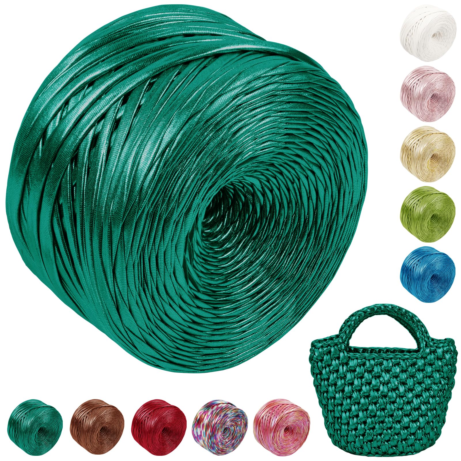 Uiopa Metallic T Shirt Yarn for Crocheting, 200g/60m Polyester Elastic Tshirt Yarn Single-Side Thick Fabric Cloth Ribbon for Crochet Bags, Baskets, Home Decor, DIY Crafts (Dark Green)