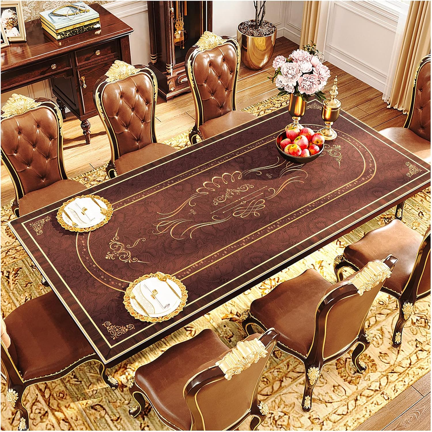 Luxury Tablecloth Classic Elegant Leather Golden Texture Waterproof Tablecloth from Kitchen | Dining | Tabletop | Decoration | Parties | Wedding | Spring/Summer (Golden4, 48 L x 30 W)