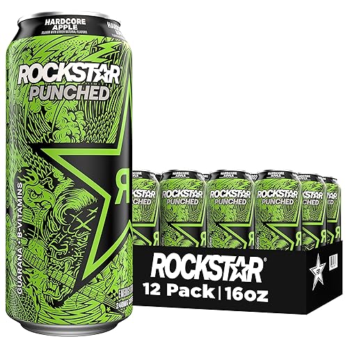 Rockstar Energy Drink - Manzana fuerte perforada latas de 16 onzas paquete de 12