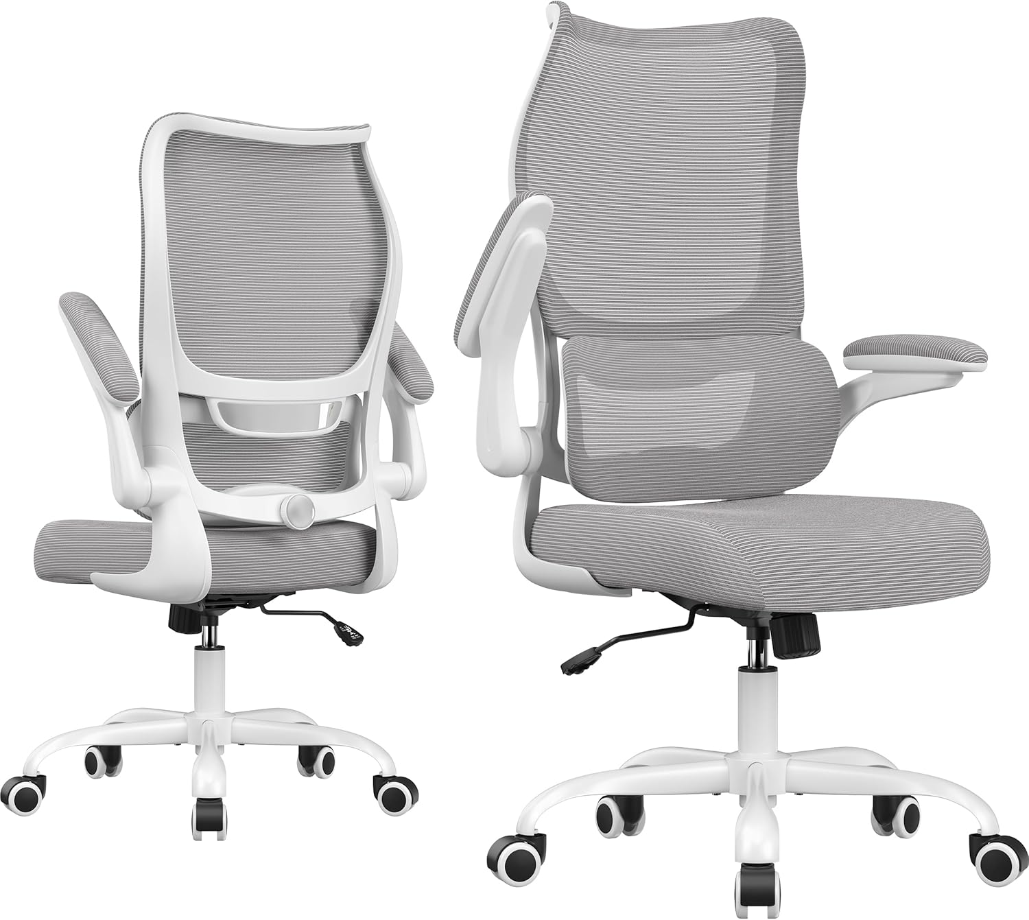 Office Chair Ergonomic Desk Chair - Comfy Mesh High Back Office Chair with Lumbar Support Wheels Home Desk Office Chairs Flip up Armrest Executive Rolling Swivel Task Work Computer Chair Grey