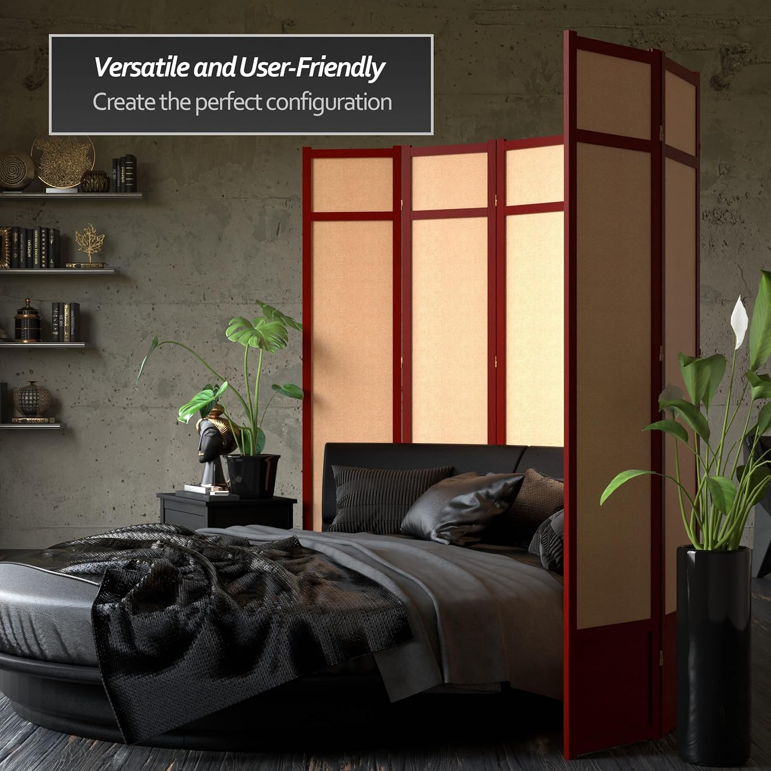 Red Lantern 7 ft. Tall Jute Shoji Screen - 4 Panel - Rosewood