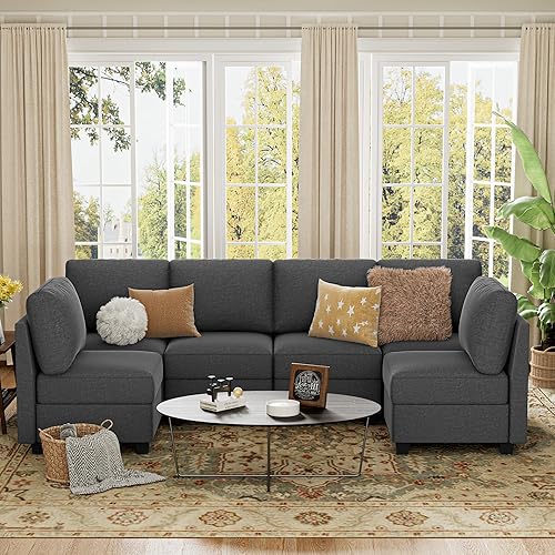 Miniatura 4 de Modular Sectional Sofa with Storage Seat, Convertible Sofa Couch for Living Room, 6-Seat L Shaped or U Shaped Couch with Memory Foam Cushion, Deep