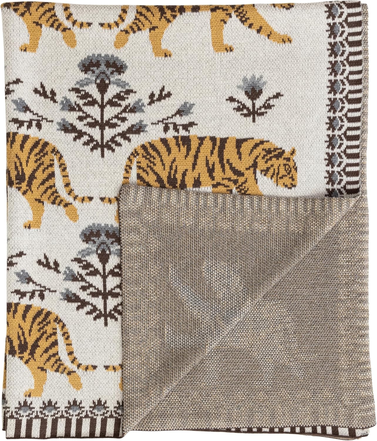 Creative Co-Op Cotton Knit Baby Blanket with Tigers, Multicolor