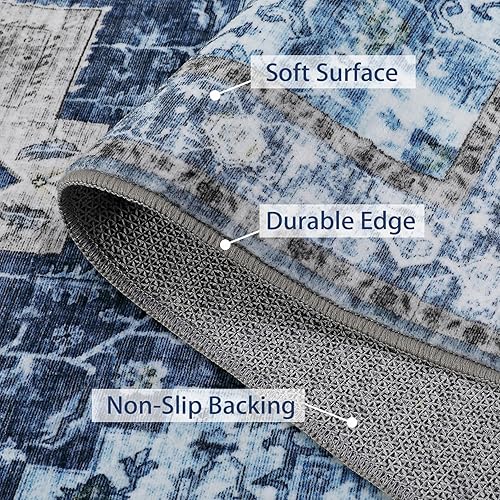 Miniatura 3 de Alfombra de área de 5 x 7 pies, lavable, tradicional, envejecida, para interior, alfombra de medallón vintage, antideslizante, plegable, alfombra de