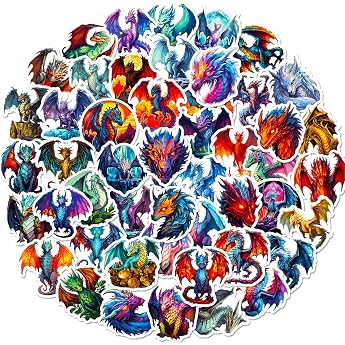 Sticker Pack of 50 Dragon Stickers Water Bottles Laptop Phone Guitar Skateboard Computer Suitcase Bicycle Dragon Vinyl Stickers Waterproof Aesthetic Stickers