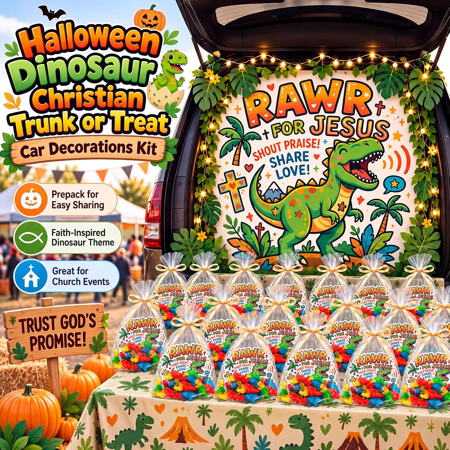 Motipuns 48 Sets Trunk or Treat Car Decorations Kit, Dinosaur image 2