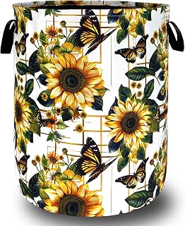 Sunflower Butterfly Laundry Basket Oxford Cloth Hamper 18.9x16.5 Inch