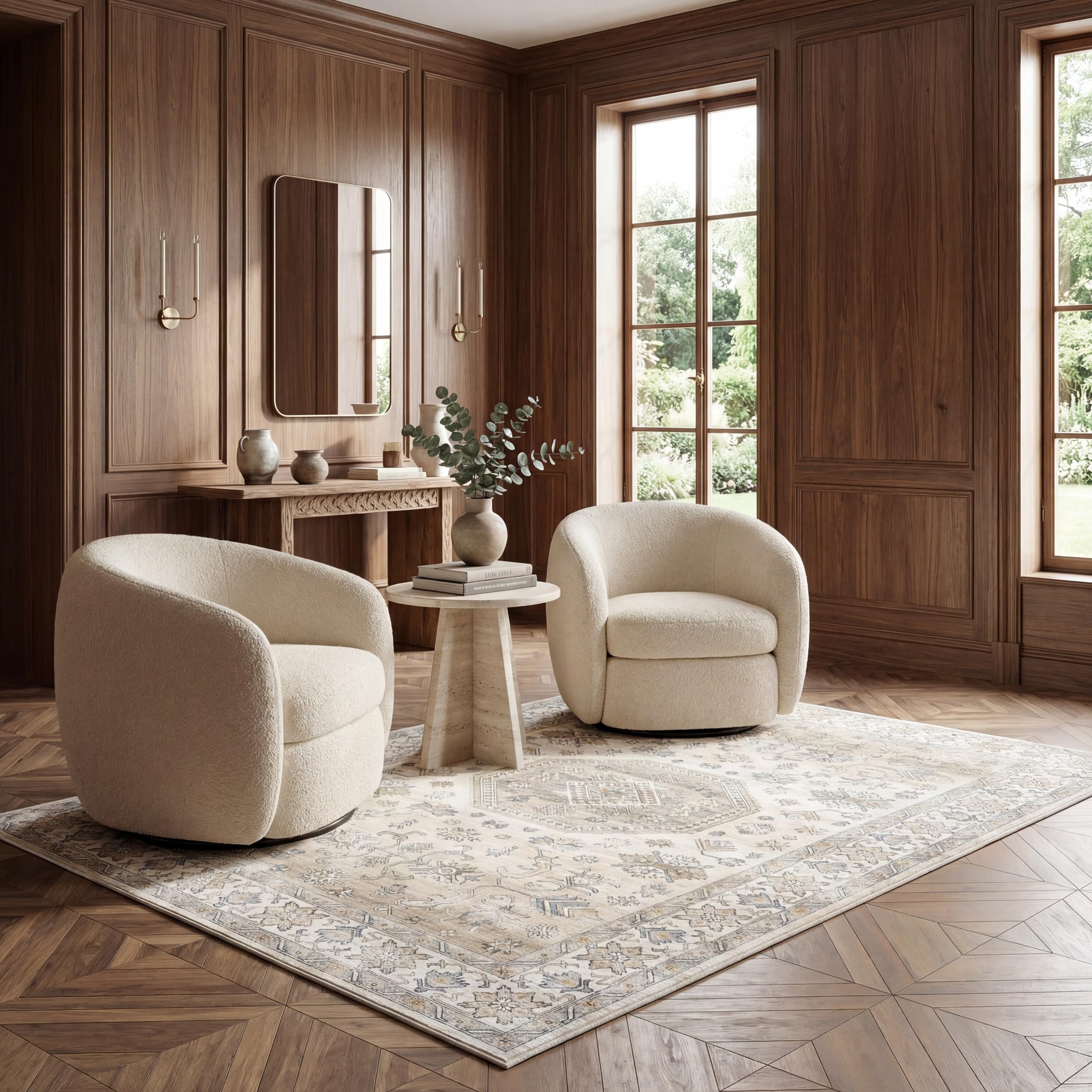 Tapis persan lavable nuLOOM Darby ivoire 2,4x3m pour un salon chic