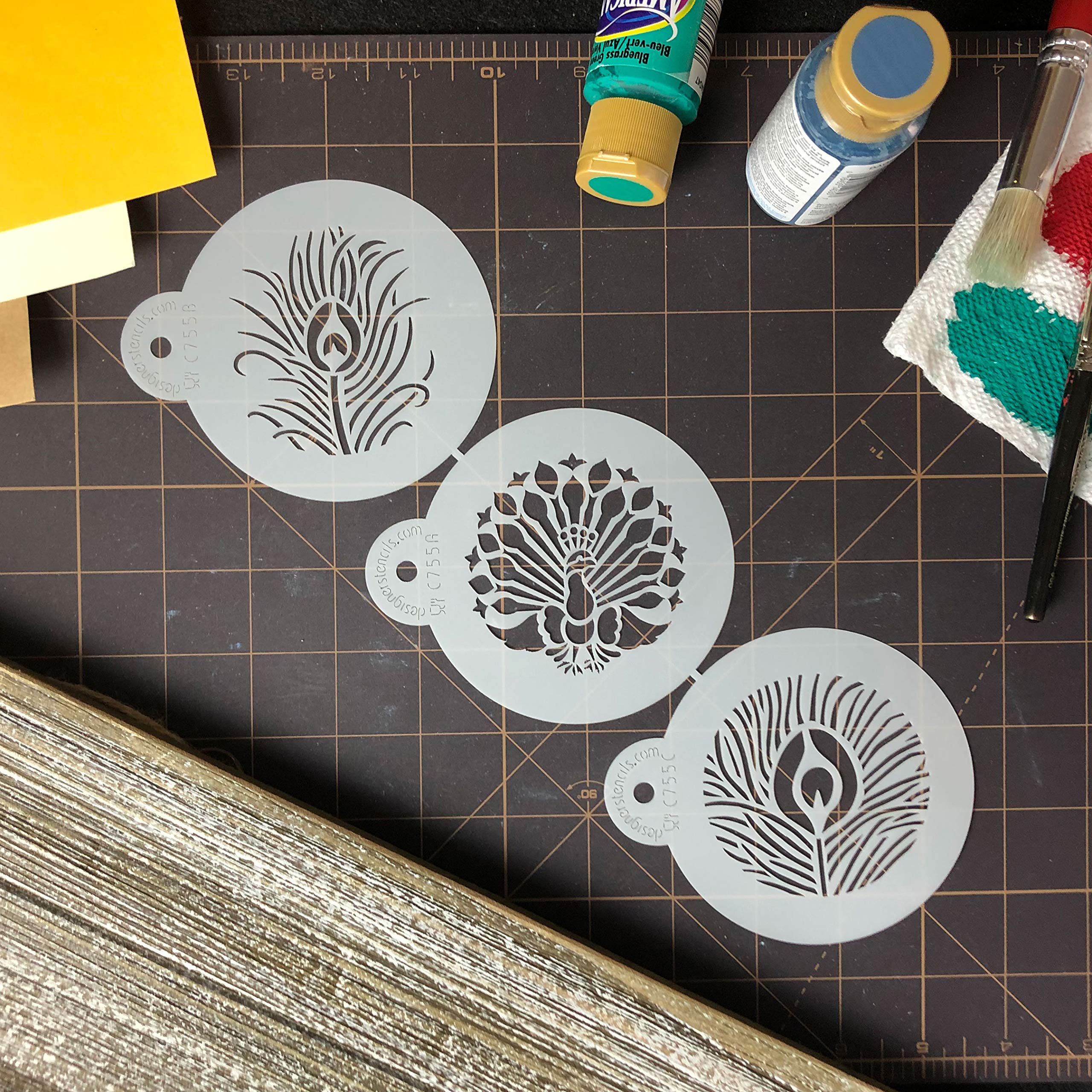 Designer Stencils C755 Peacock Cookie Stencil Set, Beige/Semi-Transparent
