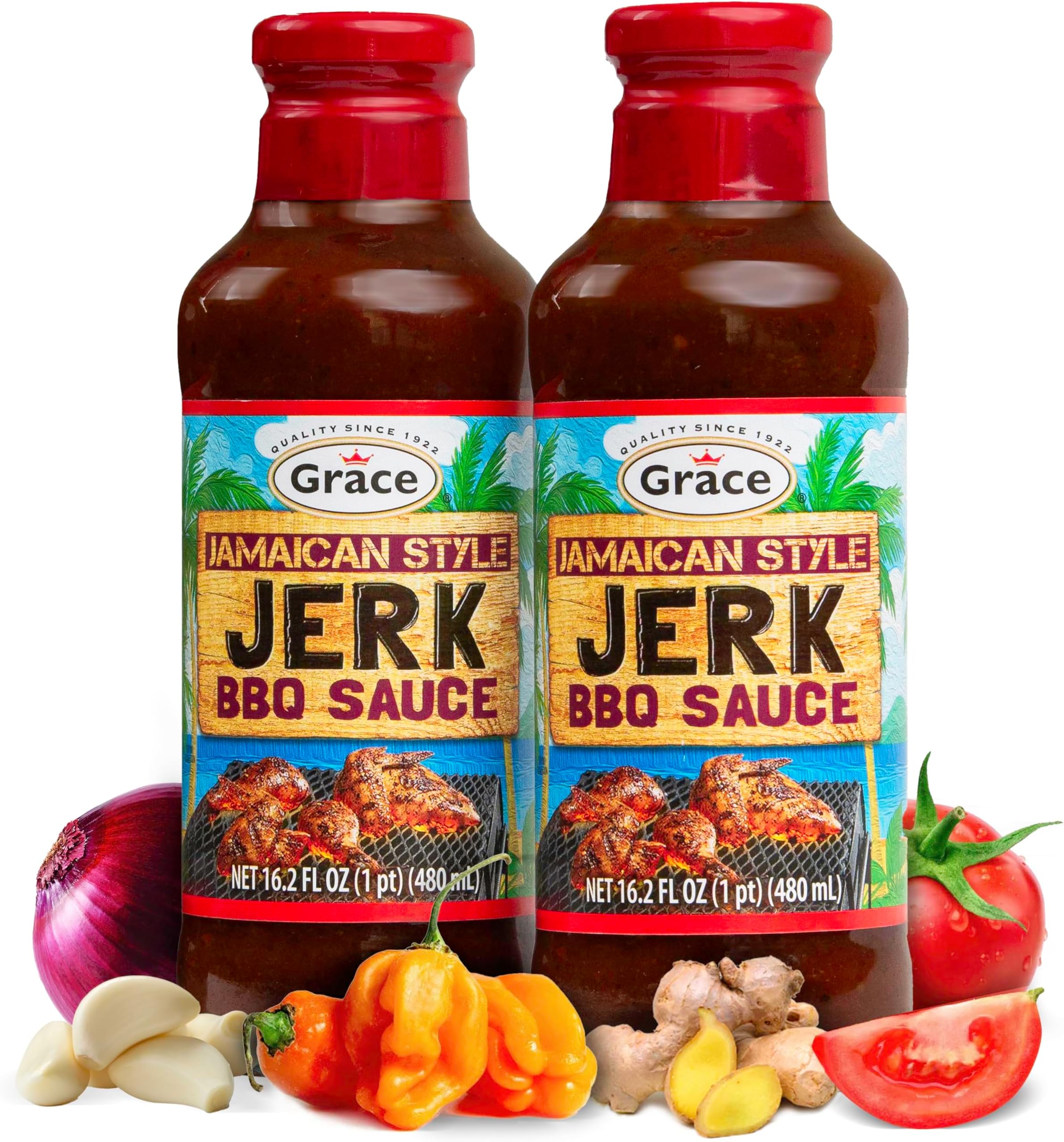Jamaican Style Jerk BBQ 16oz - 2 Pack Jamaican Jerk Seasoning, Marinade & Dipping Sauce - Best Hot Barbecue Sauce -