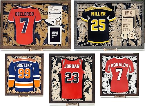 Personalized Sport Jersey Plaque 5 Sports 3 Sizes Customizable Wooden Jersey Plaque for Basketball, Football, Baseball, Soccer, and Hockey REAL