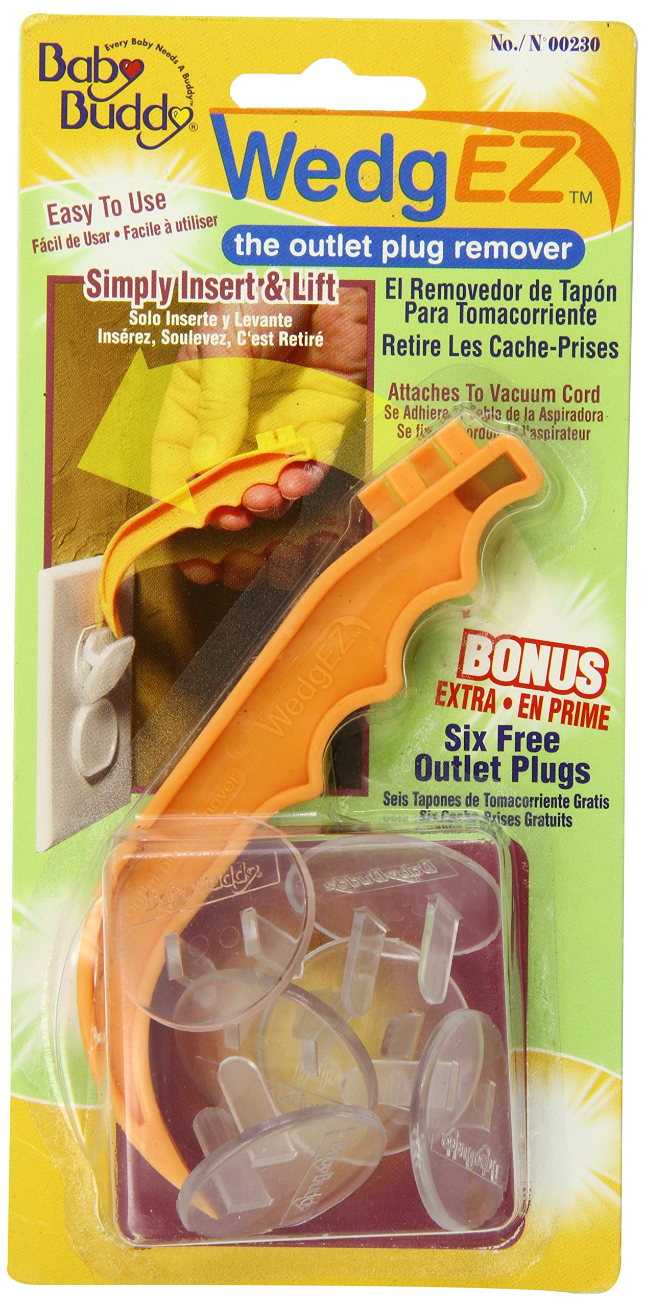 Baby BuddyWedgEZ Outlet Plug Remover with 6 Bonus Plugs, Orange/Clear