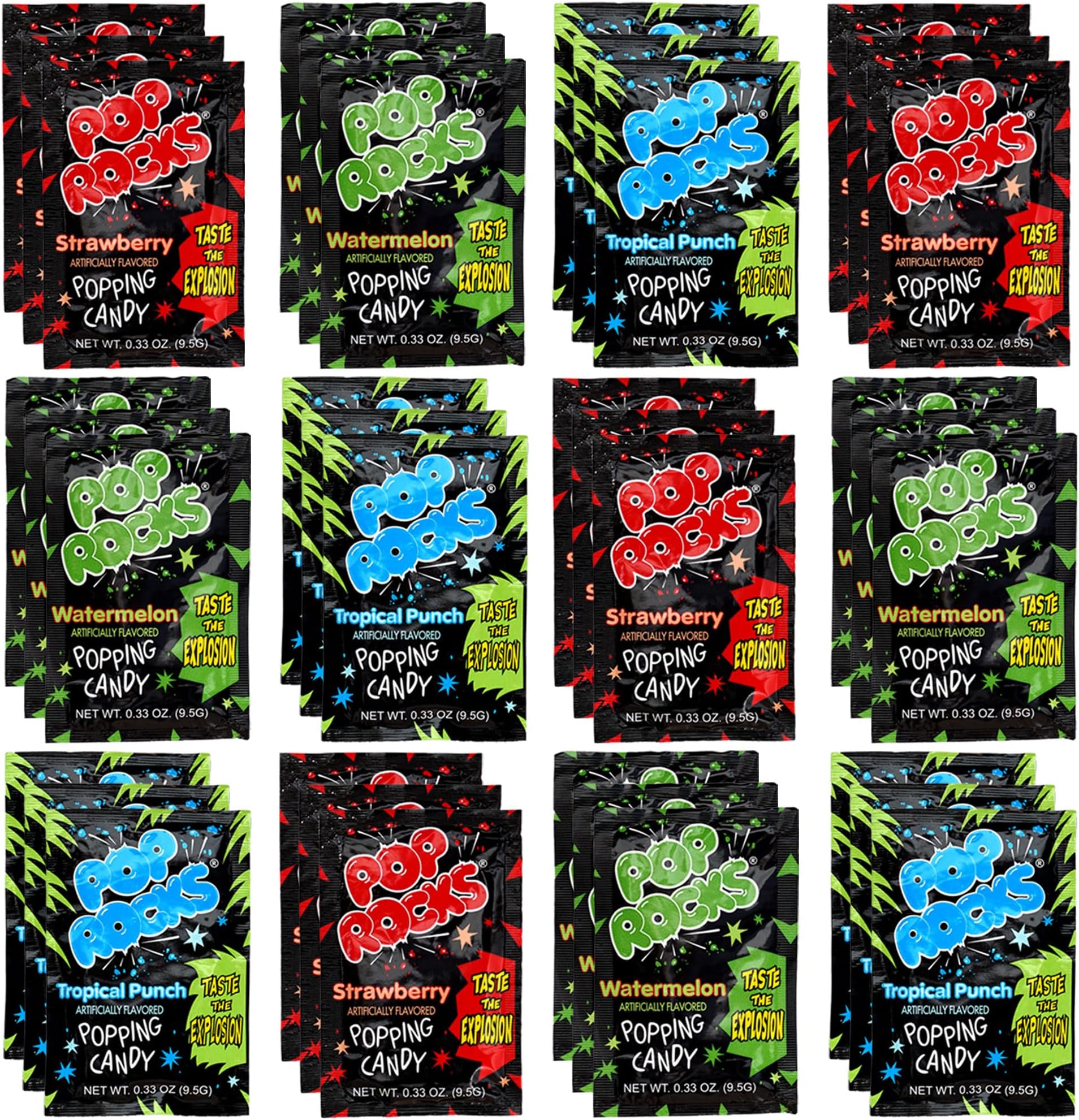 Pop Rocks Candy 36 Pack, 12 Flavors of Each - Watermelon, Strawberry, Tropical Punch