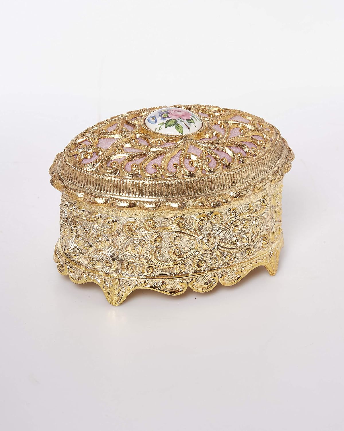 Splendid Gold Filigree Music Box/Jewelry Box in Oval Shape Playing Somewhere Out There.