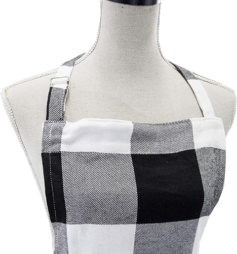 Miniatura 4 de Fennco Styles Delantal de algodón a cuadros de búfalo blanco y negro para cocina y hogar (24 x 36 pulgadas), Negro -