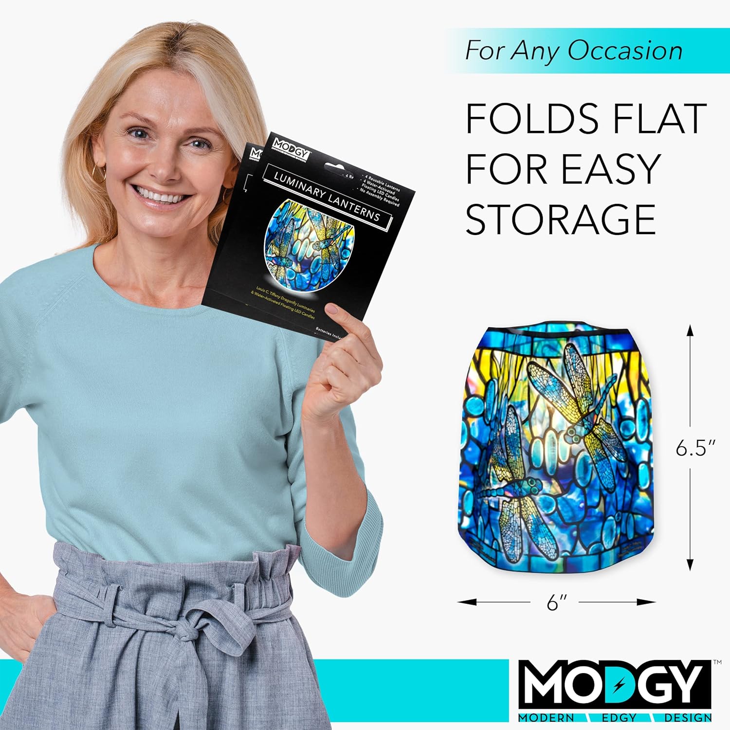 MODGY Luminary LED Lantern Candle Holder Decorative Indoor Outdoor, Plastic Candle Lamps for Wedding Table Centerpiece Porch, Flameless Floating Candles, Dragonfly, Louis C. Tiffany, 2 Packs of 4