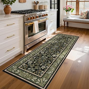 GarveeHome 2x6 Runner Rug Non Slip Washable Runners for Hallway Green Black