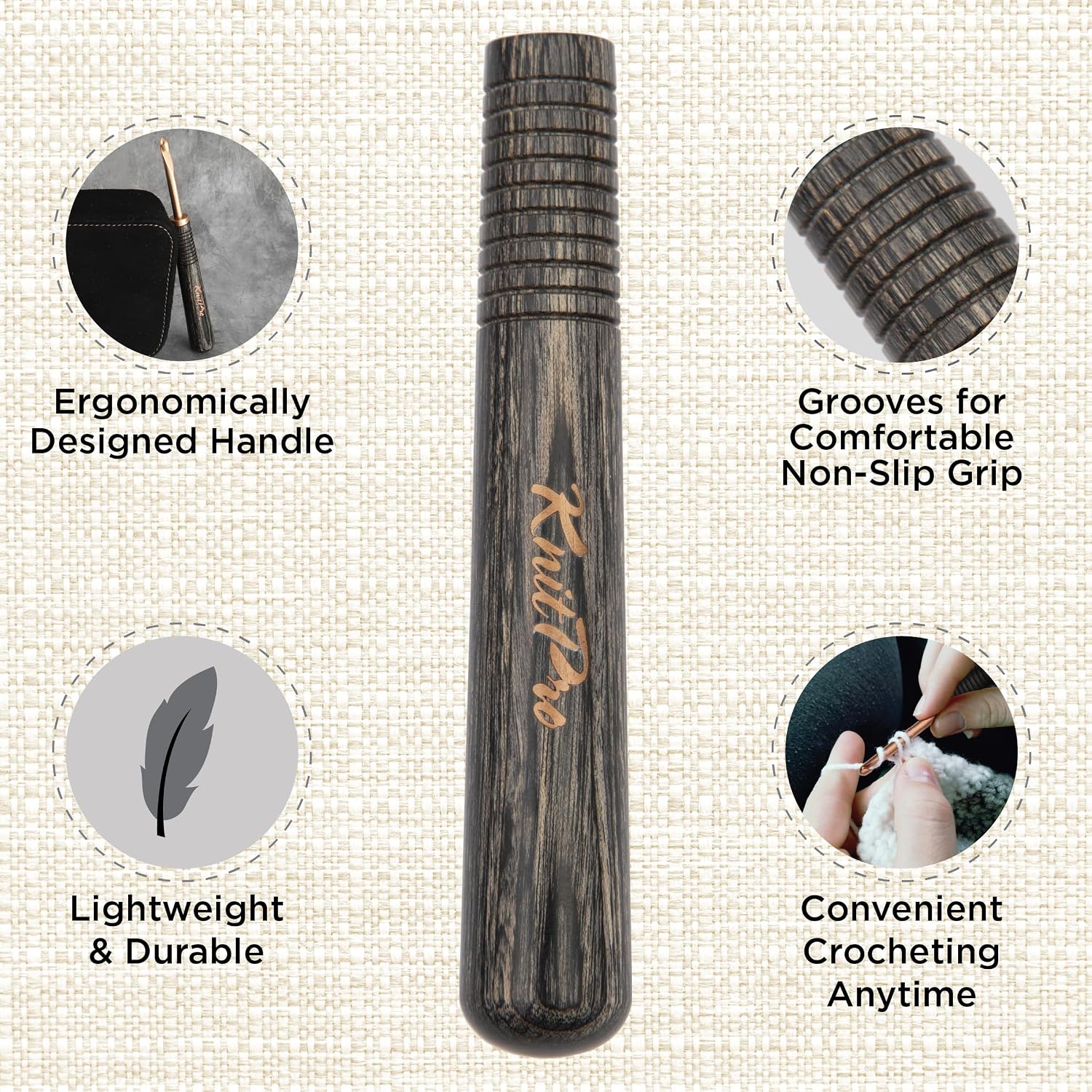 KnitPro Oasis Wooden Handle for Interchangeable Crochet Hooks | Grey Onyx