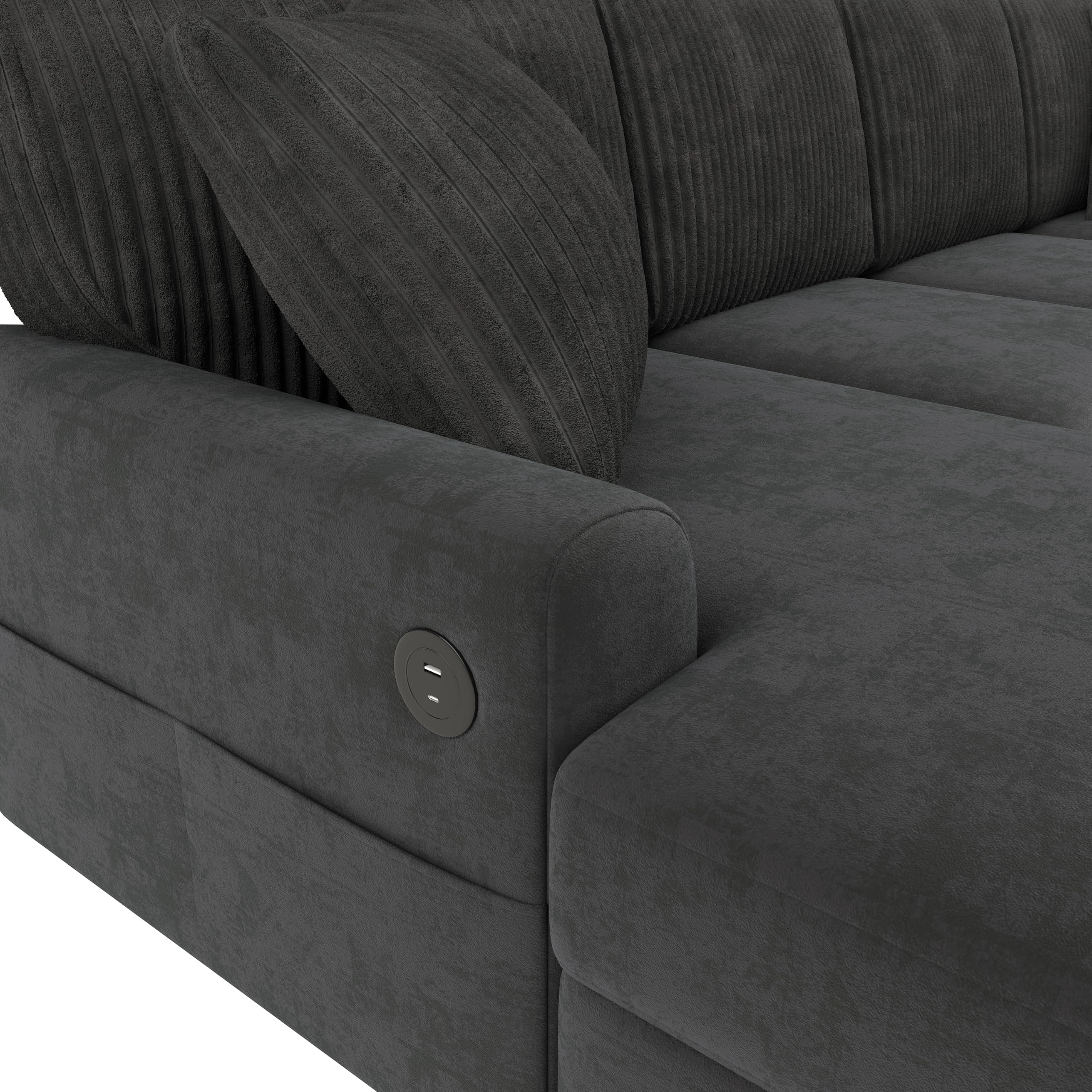 Sofa Rinconera en Forma de U, Puerto USB, 3 Cojines