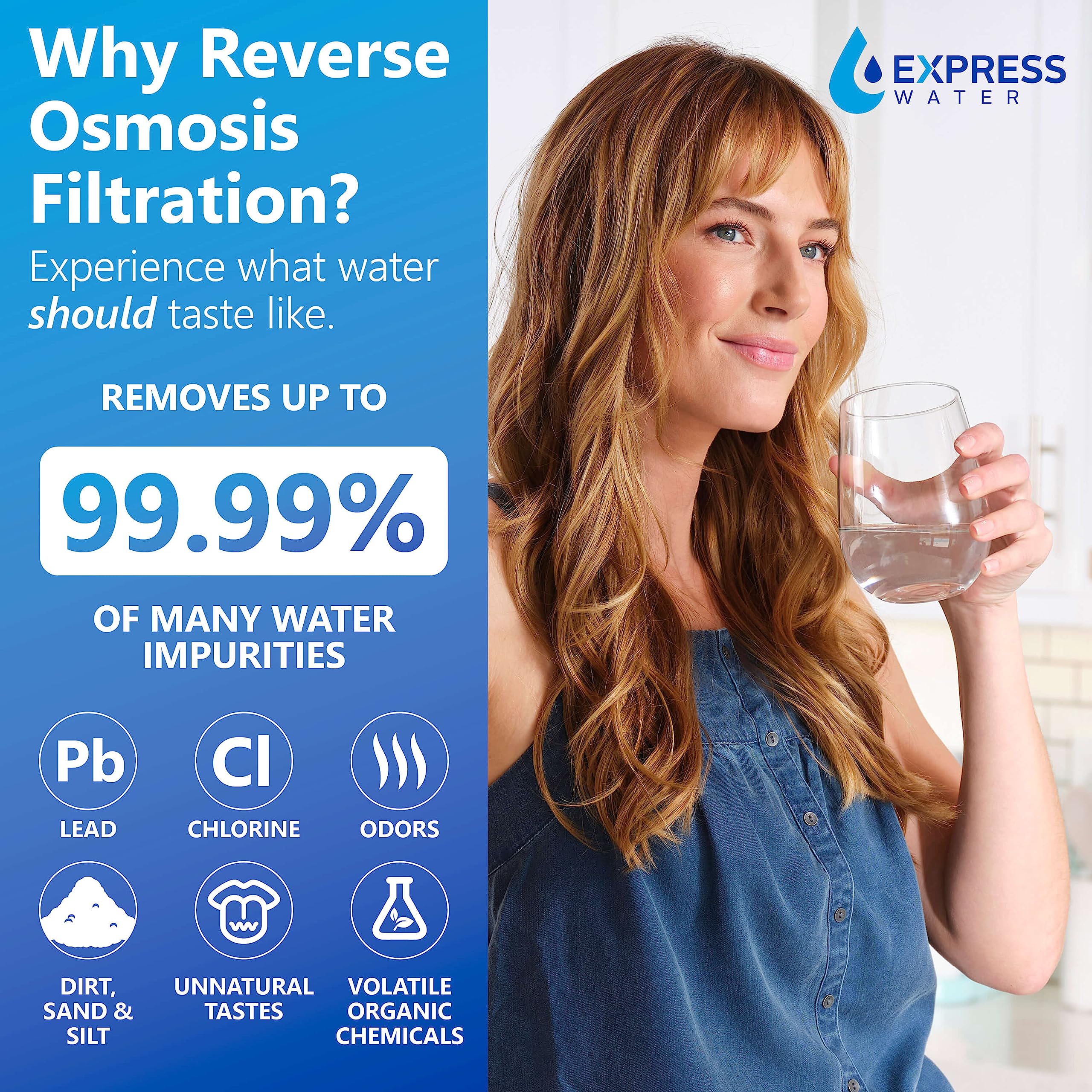 Express Water ROC001 UV system filtrowania wody na blacie - gorący, pokojowy, system filtrowania wody z odwróconą osmozą otoczenia - 5-stopniowy system filtrów wody RO z oczyszczaczem wody UV - nie