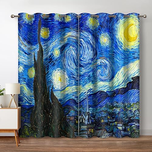 Jekeno Starry Night Blackout Curtains Art Decor for Home Bedroom