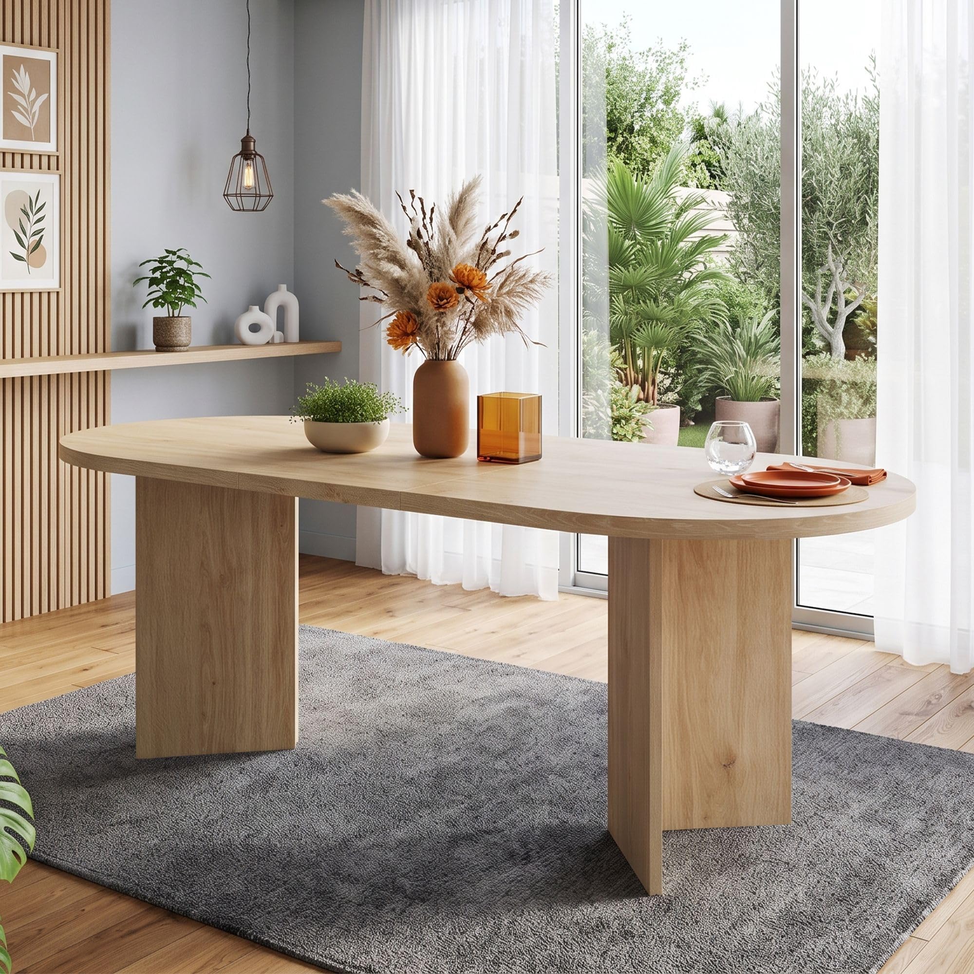 Table à manger ovale 160 x 80 x 75 cm MDF chêne Table de salle à manger