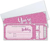 Vista 1 de Invitaciones de cumpleaños de 3 x 8 pulgadas – 20 tarjetas de invitación con purpurina rosa con 20 sobres – Boletos VIP estilo relleno de doble cara