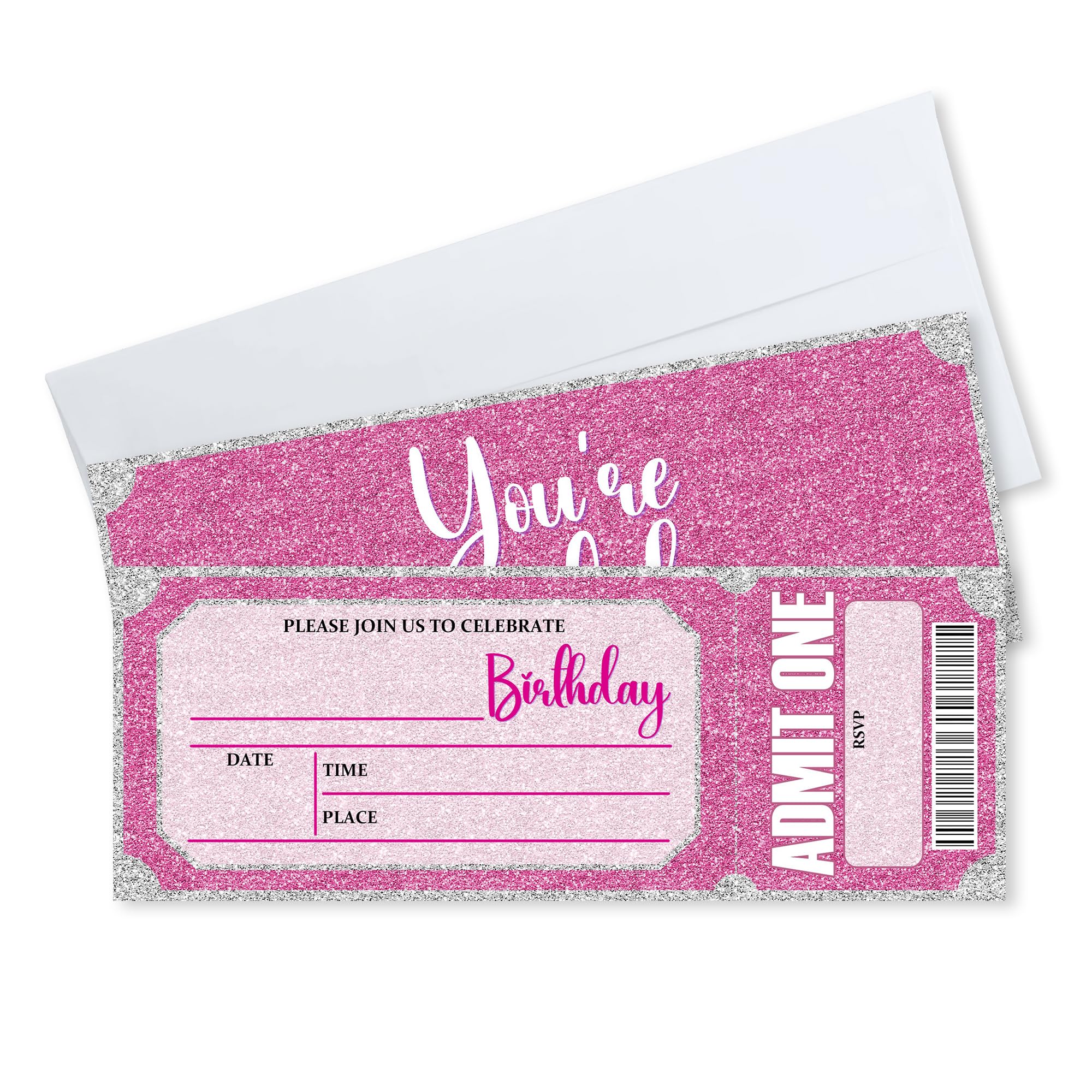 Zaproszenia urodzinowe 7 x 20 cm - 20 szt. różowe brokatowe zaproszenia kartki z 20 kopertami - dwustronne bilety Vip w stylu wypełnienia dla dziewczynki, nastolatki - upominki i dekoracje na