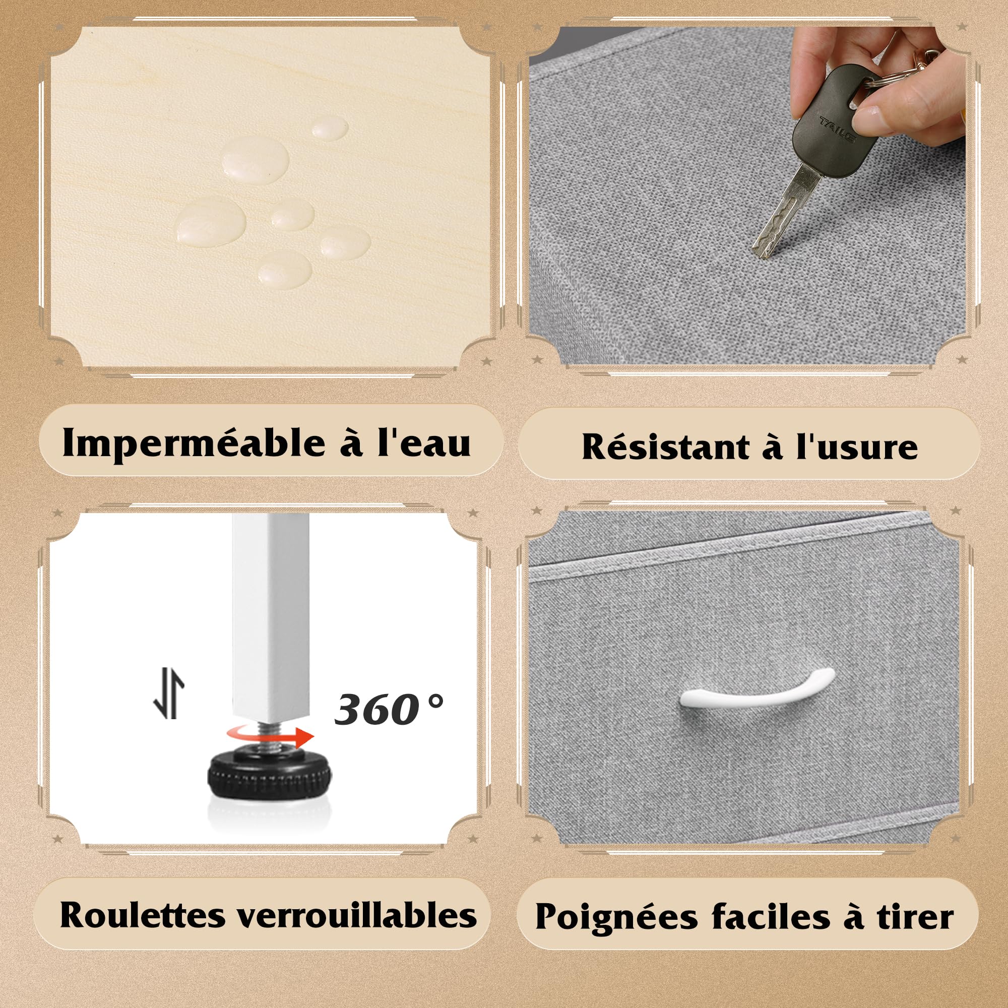 WLIVE Commode en Tissu avec Tiroirs pour Chambre à Coucher, Armoire en Tour avec Structure en Acier, Adaptée pour Le Salon, la Chambre d’Enfants (Gris Clair, 4 Tiroirs)