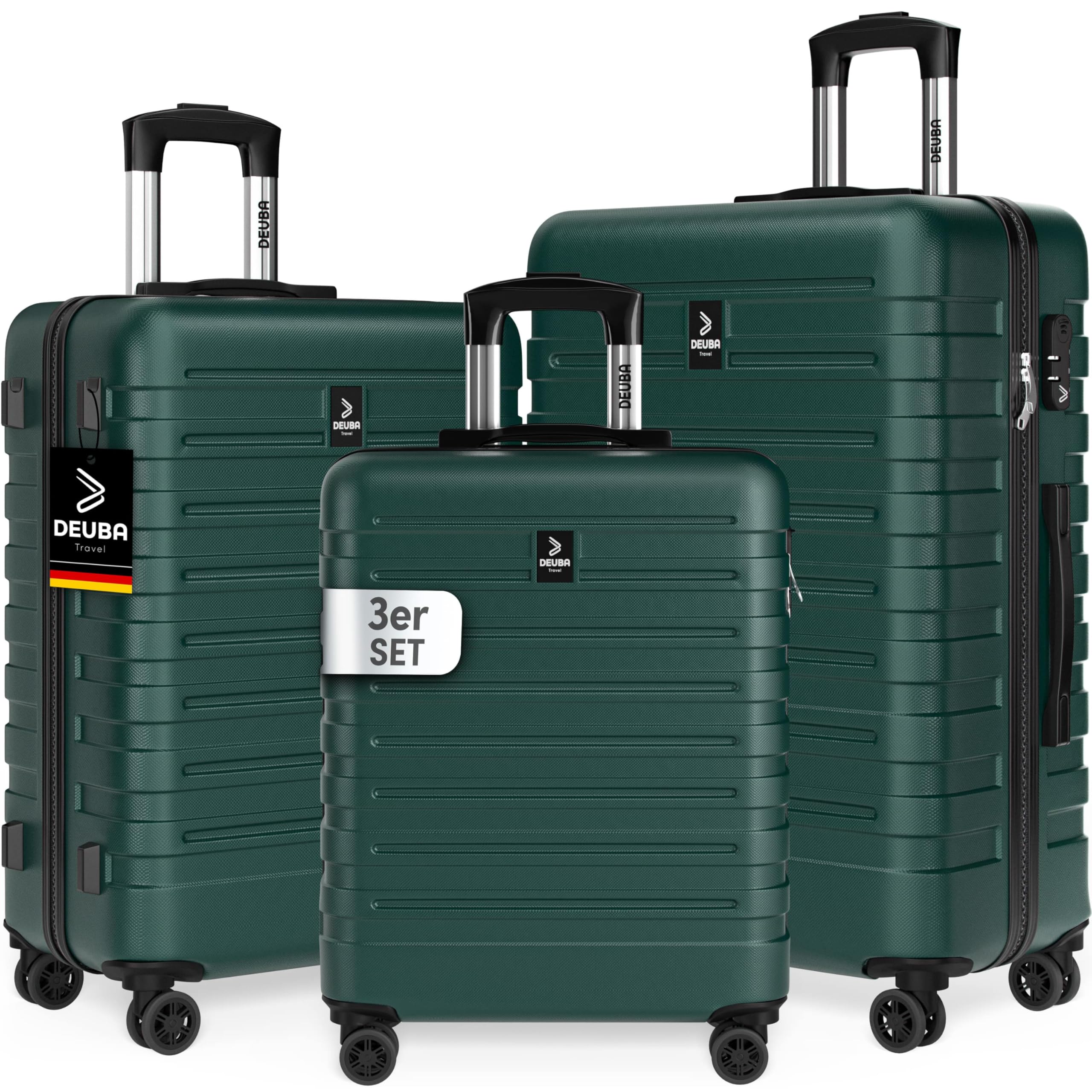 Deuba TRAVEL Set di Valigie Rigide 3 Pezzi M/L/XL con Valigia Rigida da Viaggio Grande con Rotelle a 360° Bagaglio a Mano Trolley in Materiale ABS