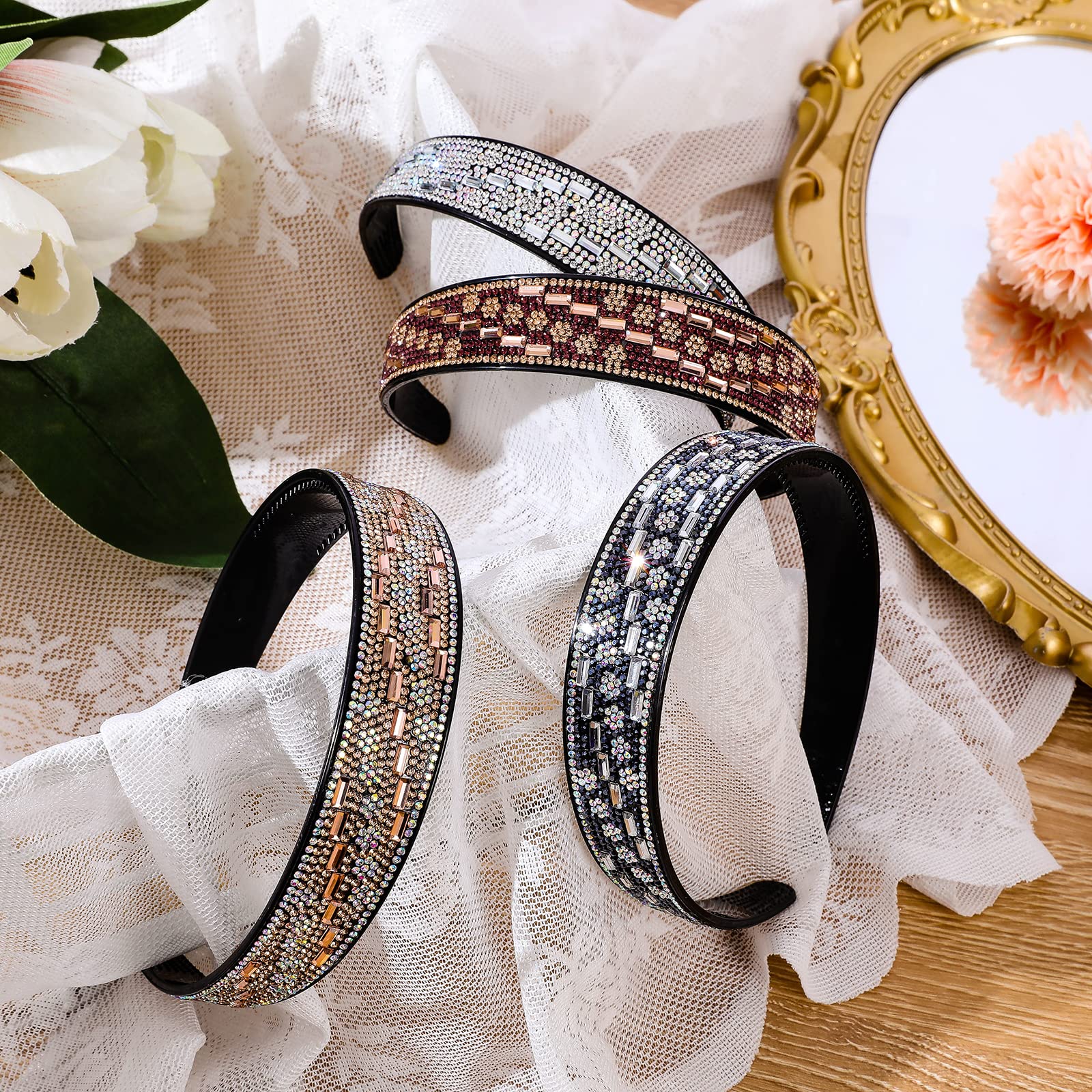 Sparkly Rhinestone Hair Hoop with Teeth Comb Non Slip Wide Headband for Women Amazon.com : Yaomiao 4 Pcs Rhinestone Headband with Teeth  main image 4