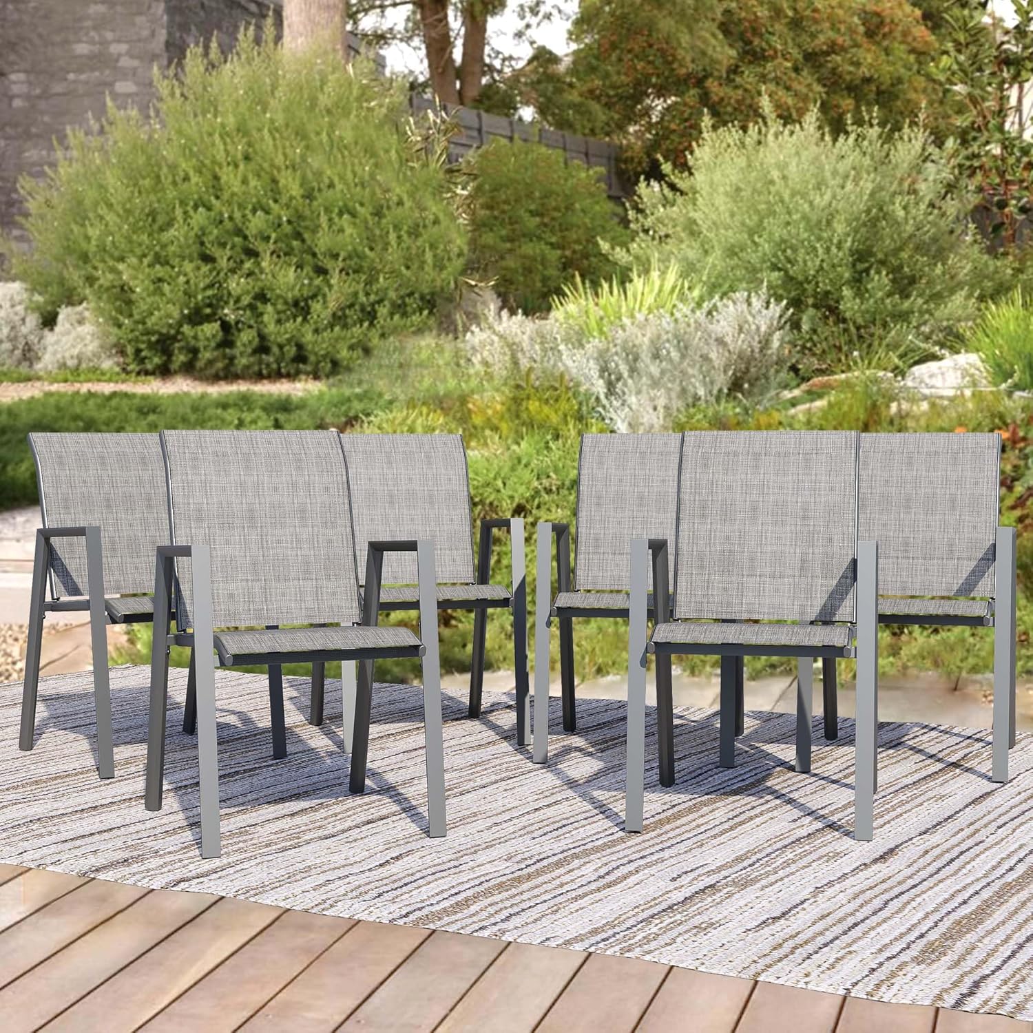 Outdoor Patio Chairs Set of 6, Grey Stackable Outdoor Chairs, Lightweight Patio Set with High Back, Metal Dining Chair for Lawn, Garden, Yard and Deck