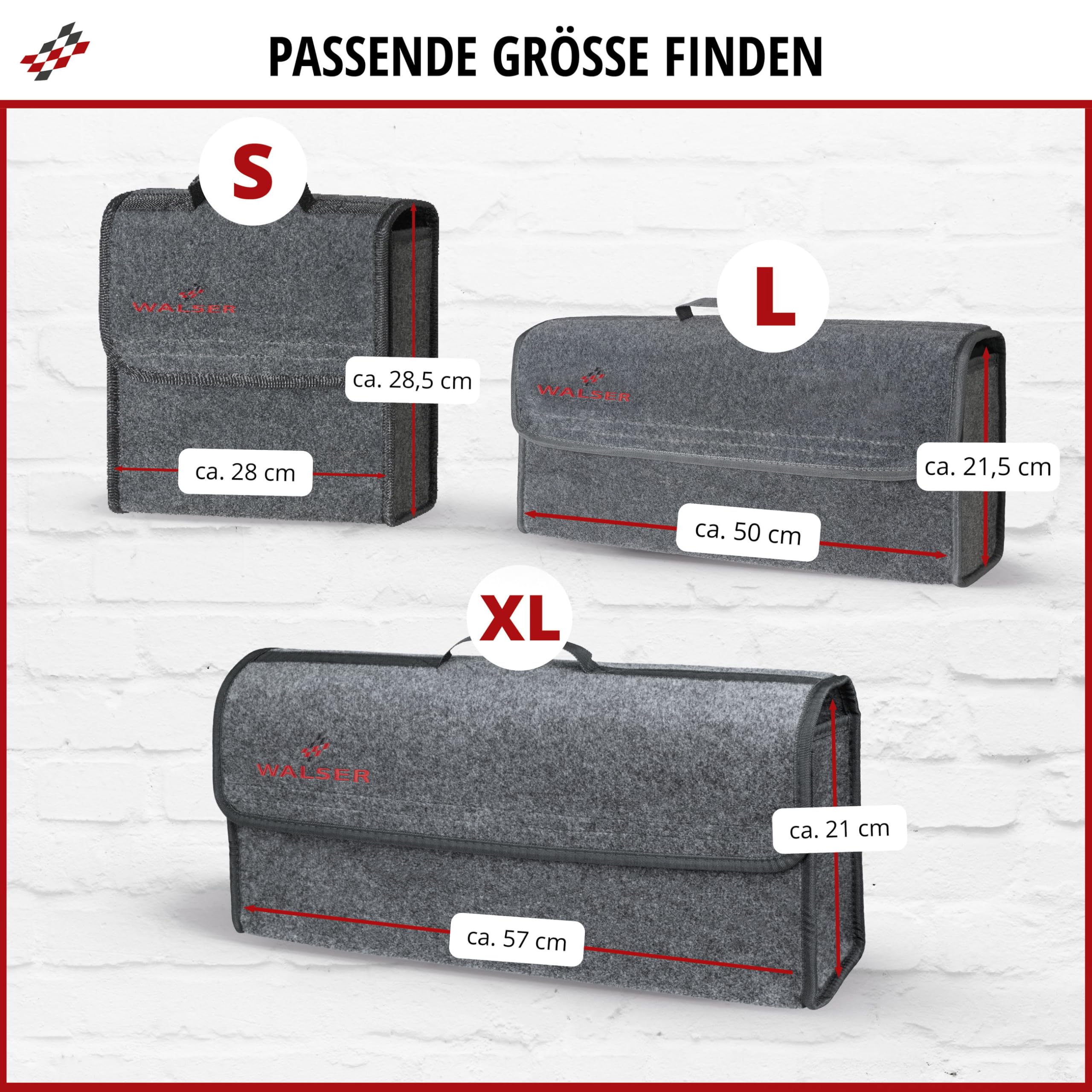 Walser Torba do bagażnika Toolbag rozmiar S, organizer do bagażnika z filcu igłowanego, torba samochodowa, torba do przechowywania samochodów osobowych, torba na narzędzia do bagażnika 29x28x13 cm szara